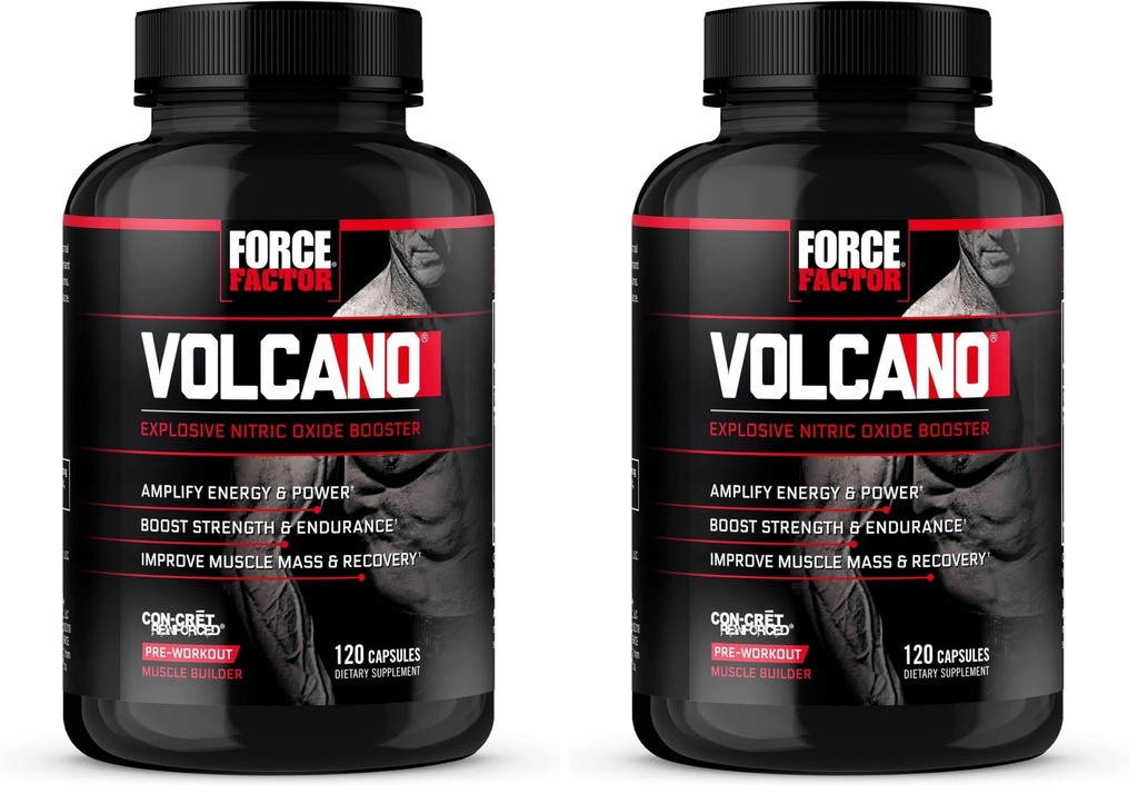 Force Factor Volcano Pre Workout Nitric 산화물 부스터는 Creatine와 L-Citrulline을 가진 남자를 위한 보충교재를 밀어주고 에너지는, 근육, 더 나은 펌프 및 운동, 120의 캡슐 (2의 팩)를 건설하는 것을 돕습니다