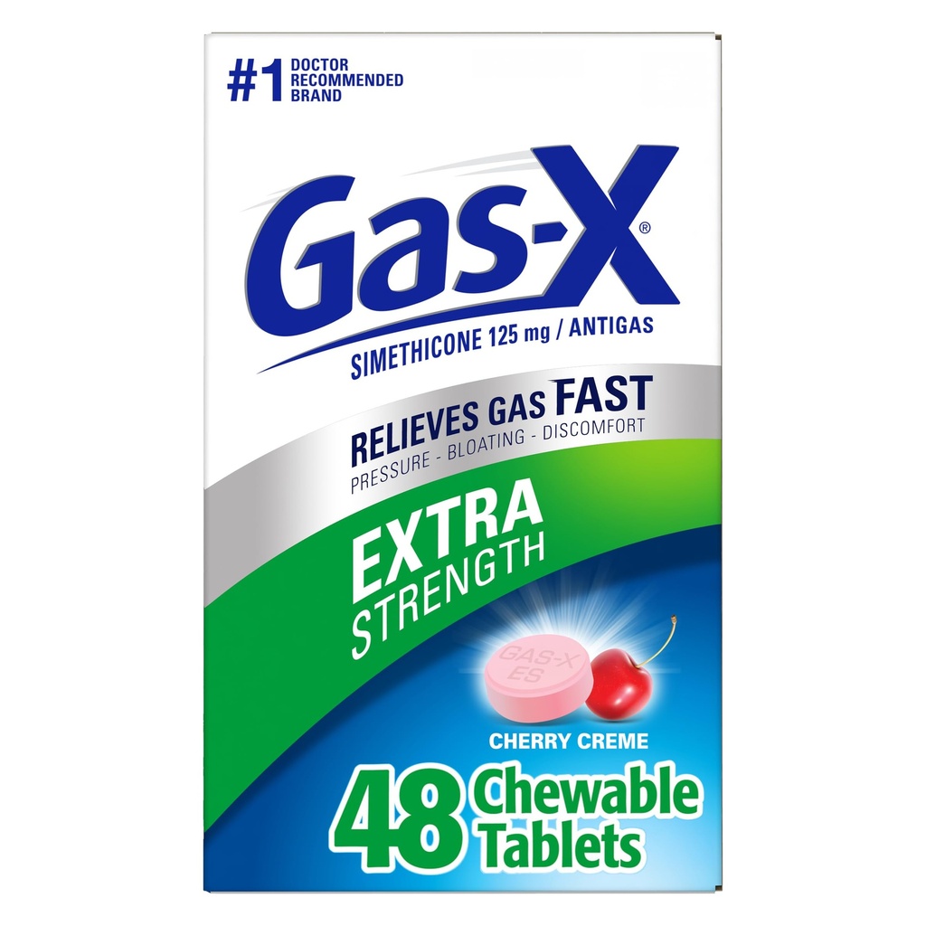 Gas-X 여분 힘 Simethicone 125 mg, Cherry - 48 조사를 가진 화학 가스 기복 정제