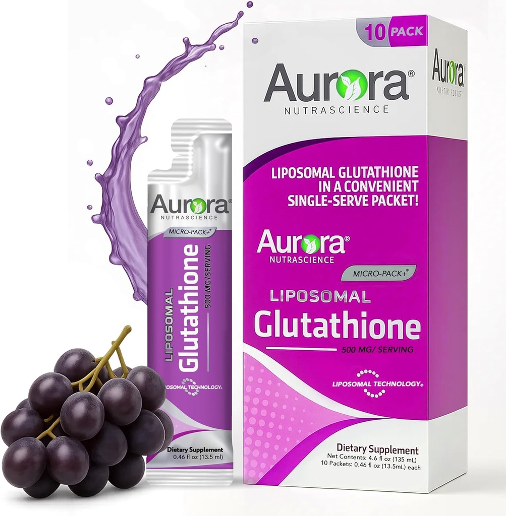 오로라 Nutrascience Micro-Liposomal 액체 글루타티온, Immune & 산화 Gut 건강 지원 보충교재, 봉사 당 500 mg, 글루텐 자유로운, 비 GMO, 설탕 자유로운, 10 단 하나 Serve 소포