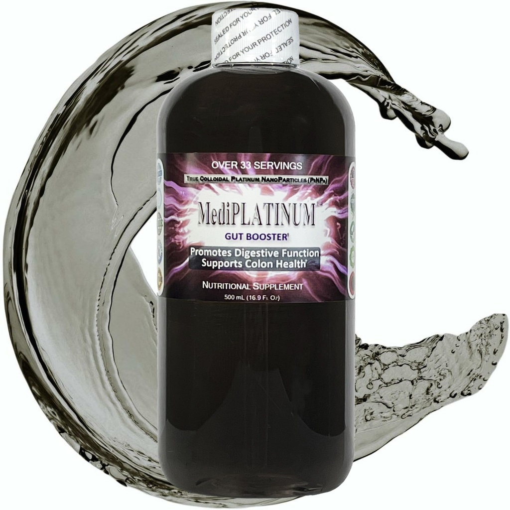 MediPLATINUM Gut Booster True Colloidal Platinum PtNP 영양 보충 - 500 mL (16.9 Fl Oz) 클리어 BPA 무료 플라스틱 병