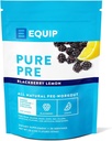 Equip Foods Pure Pre All Natural Pre-Workout Powder | 녹차 카페인, 바다 소금, EAA, 비타민 C, B6, B12, L-carnitine, Agnine | Naturally Boosts Workouts | 30 서빙, BlackBerry Lemon Caffeinated