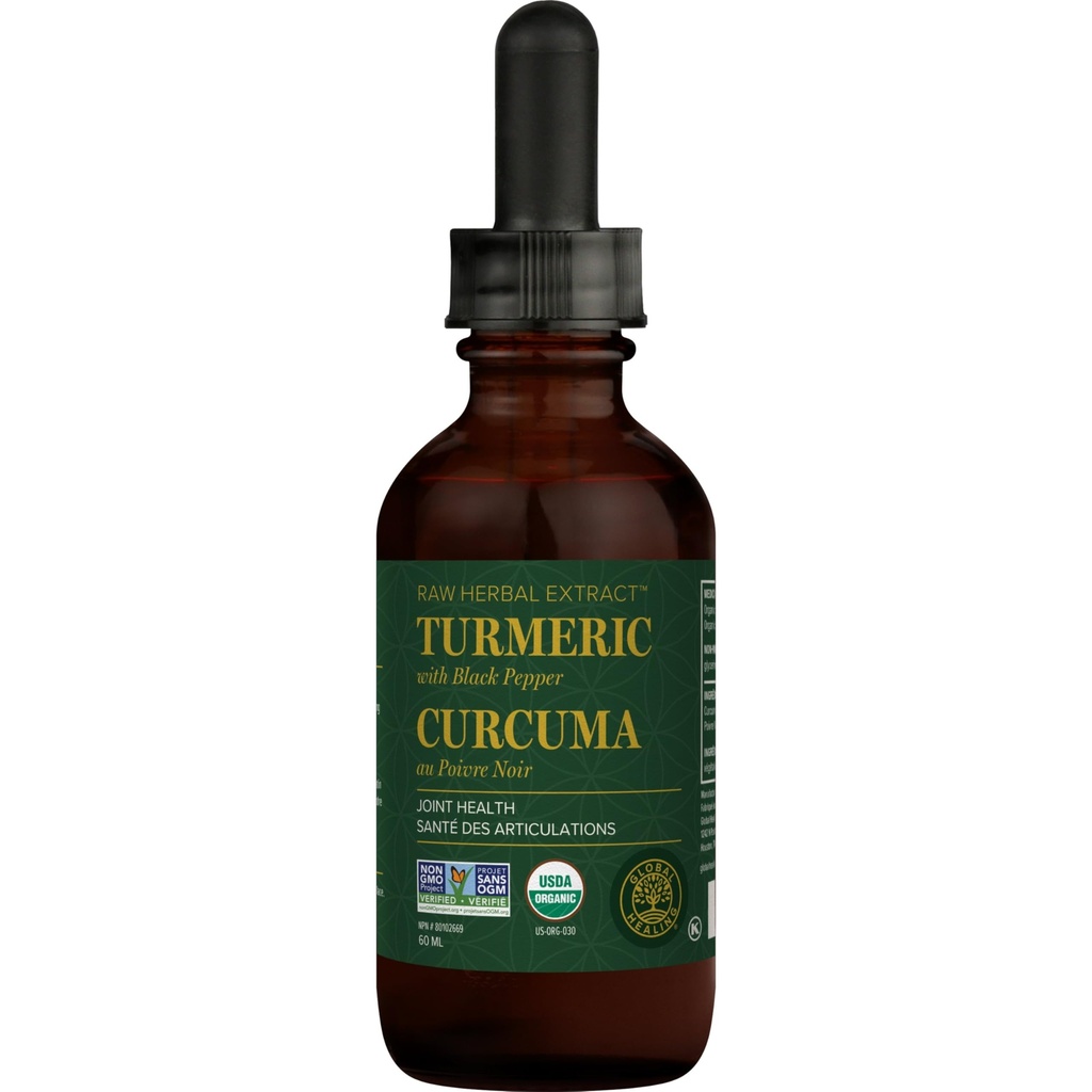 Global Healing Organic Turmeric Curcumin는 Black Pepper Extract Liquid Drops를 사용하여 관절 완화 및 소화 건강 멀티 Turmeric Supplement - 2 Fl Oz를 지원합니다.