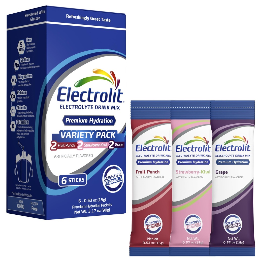 Electrolit Electrolytes Powder Packets, Variety 8 Pack, Dehydration & Rehydration, Post Workout flavored Hydrating Drink Mix, 글루텐 무료 Waterer 향상된 스틱에 대한 Powdered Hydration Packets