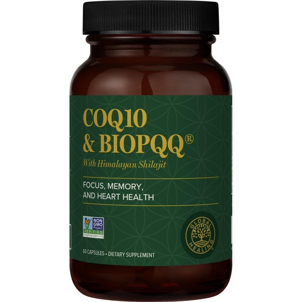 Global Healing Center CoQ10 & BioPQQQ with Pure Himalayan Organic Shilajit-Antioxidant Care for Heart & Brain Health,Mitochondria Energy Optimizer for Men & Women-Coenzyme Ubiquinone 150mg, 60 캡슐