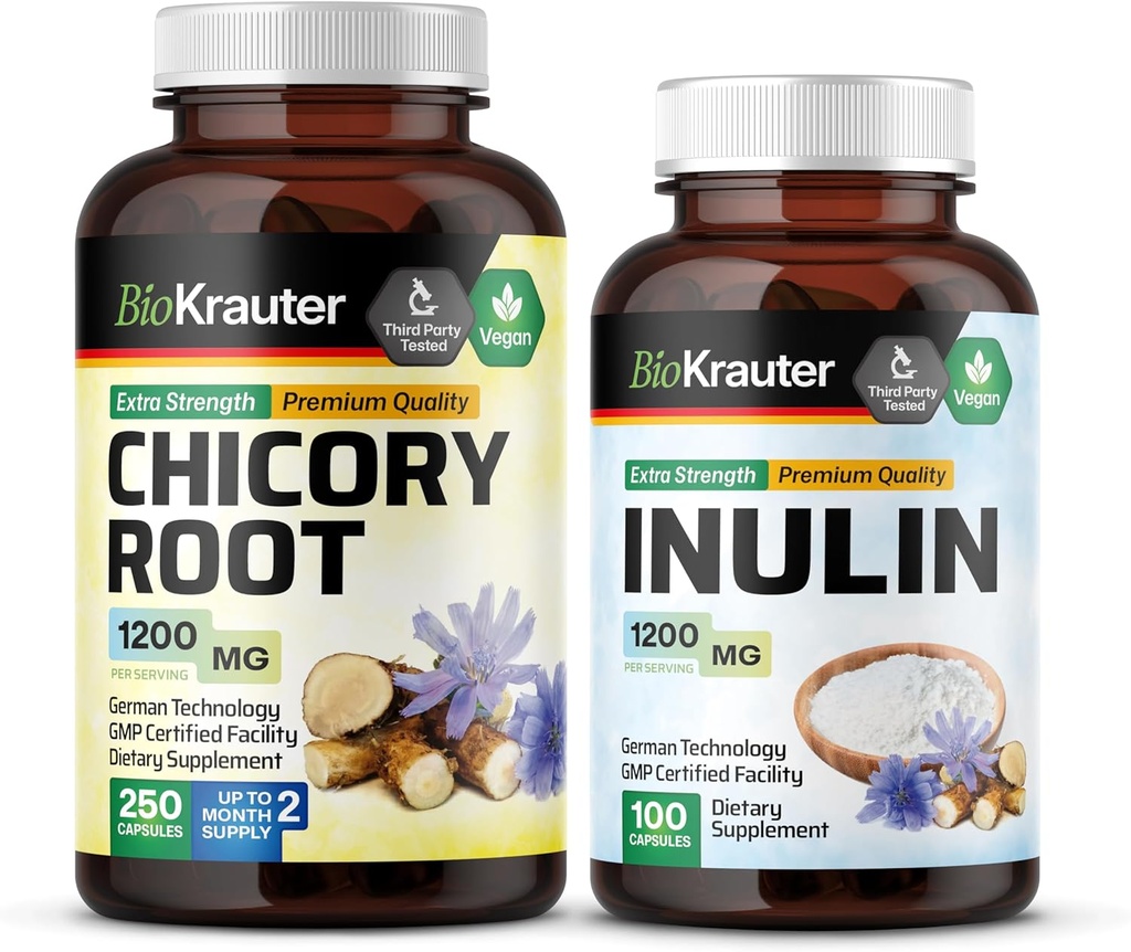 BIO KRAUTER Chicory 뿌리 250 캡슐 & Inulin 100 캡슐