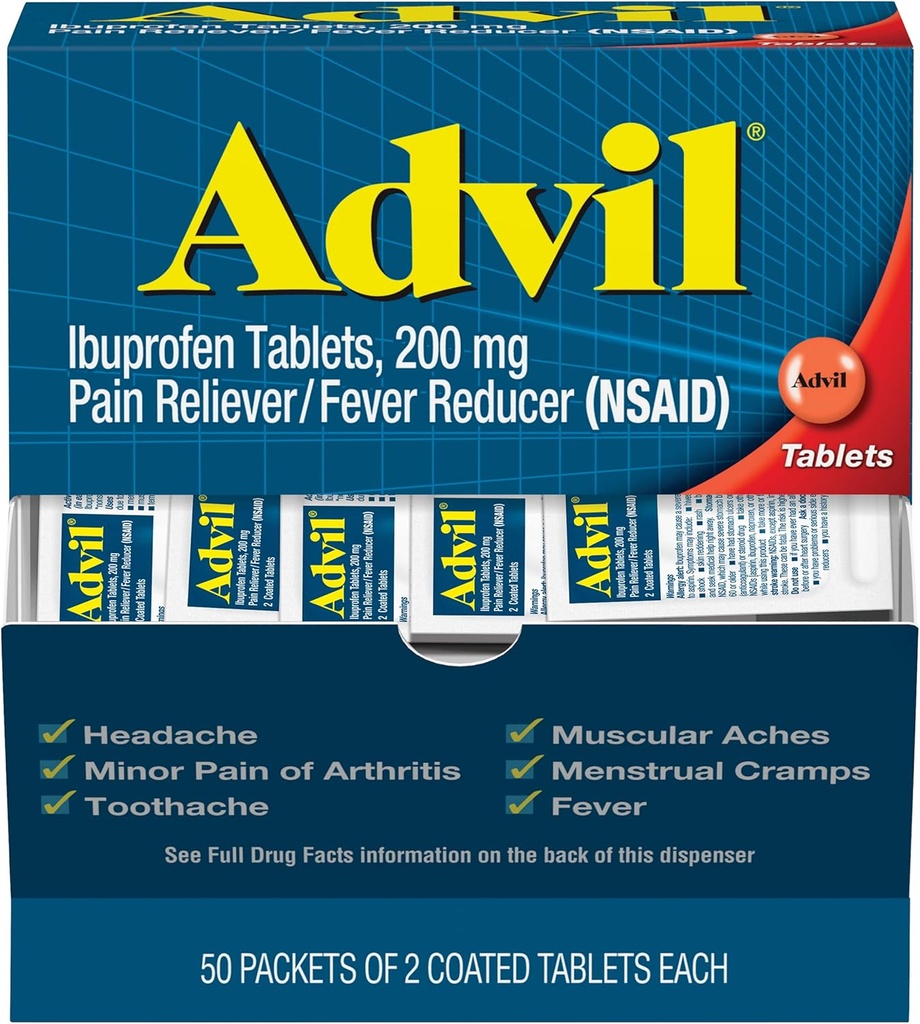 Advil Ibuprofen, 200mg의 2개의 입히는 정제 (포장 5)의 50의 소포