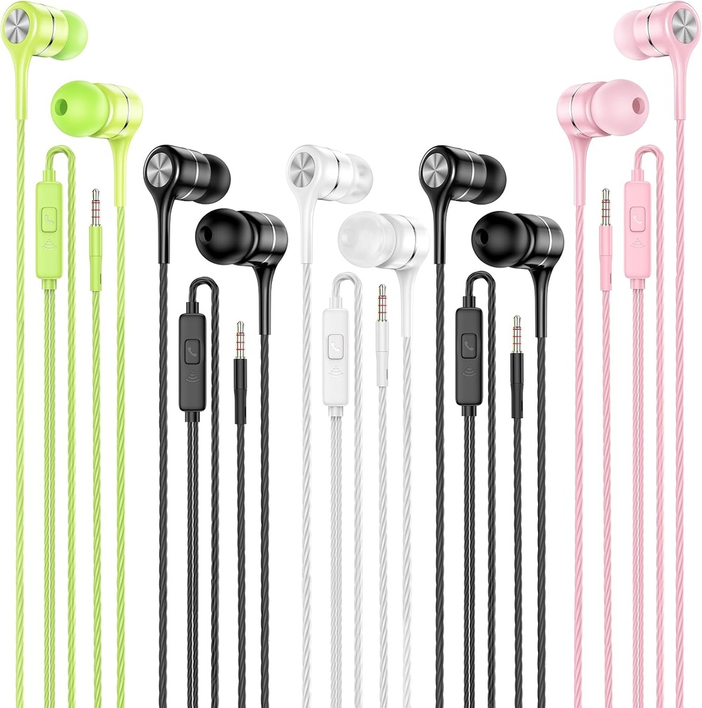 마이크 5 팩, 무거운 베이스, 높은 사운드 품질 이어폰, iPad, 노트북, MP3, 안드로이드 스마트 폰과 호환되는 내장 헤드폰, 모든 3.5mm 잭 장치