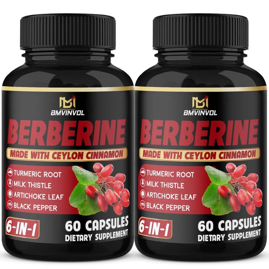 (2 팩) Berberine 보충 플러스 Ceylon Cinnamon, Turmeric, Artichoke, 우유 이틀, 검은 후추 - 120 캡슐 - 4 개월 공급