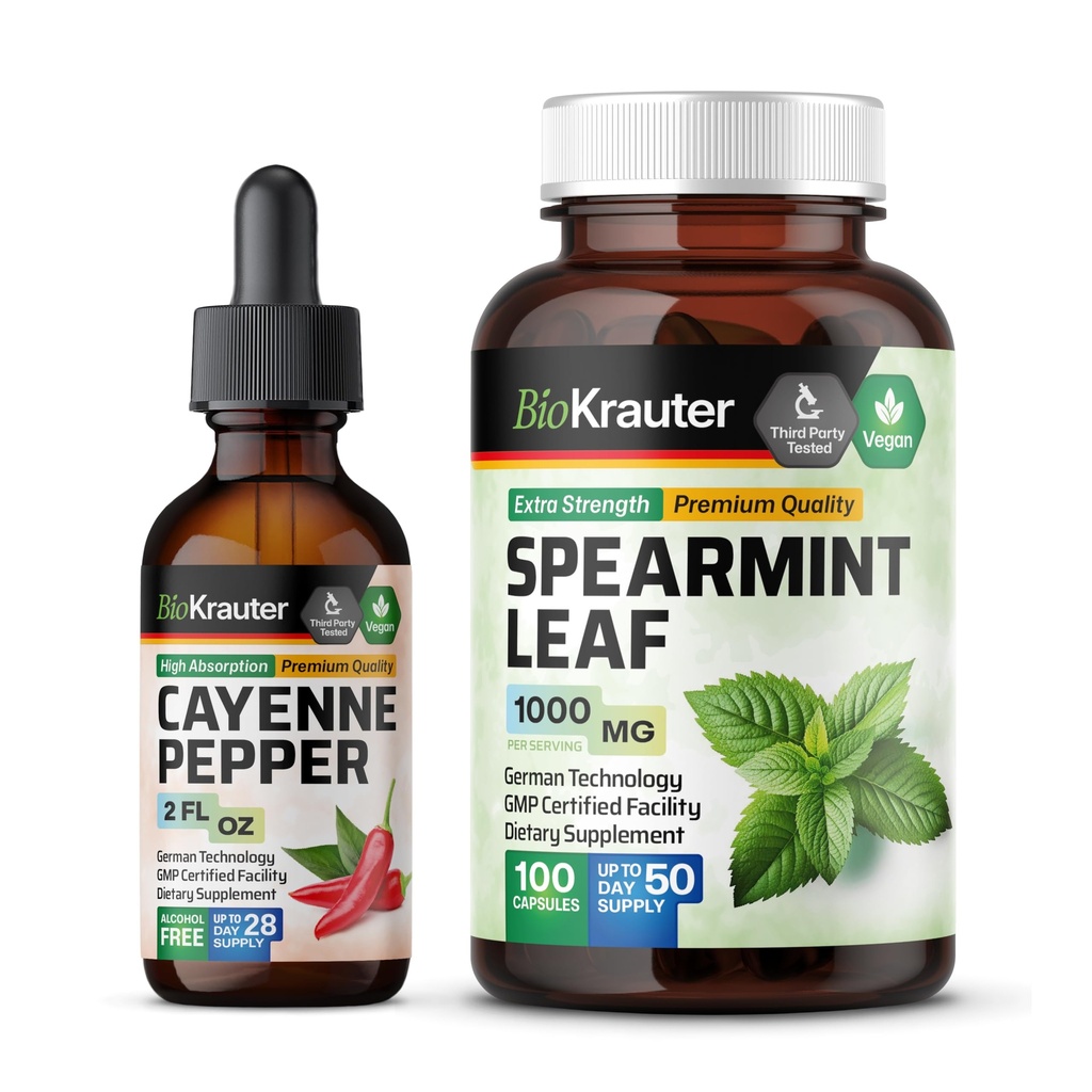 BIO KRAUTER Cayenne Pepper Tincture 2 Fl. Oz. & Spearmint 100 캡슐