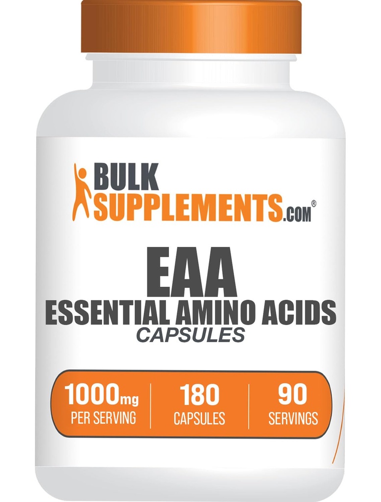 BulkSupplements.com 필수 아미노산 캡슐 (EAA) - 아미노산 보충 - EAAs 아미노산 - EAA 캡슐 - 1000 mg 서빙 - 90 일 공급 (180 젤라틴 캡슐)