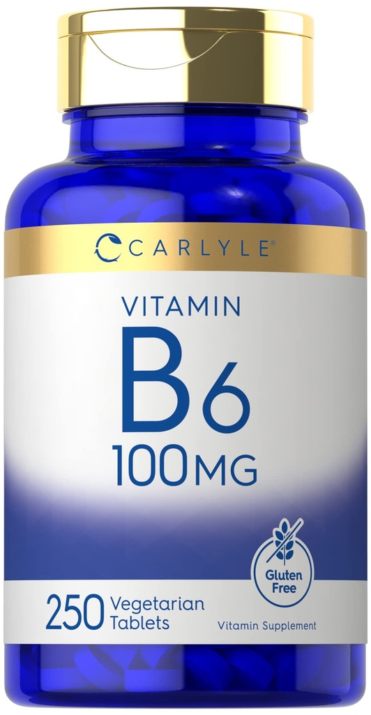 Carlyle Vitamin B6 100mg | 250 정제 | Pyridoxine 염산염 보충 | 채식주의, 비 GMO, 글루텐 무료
