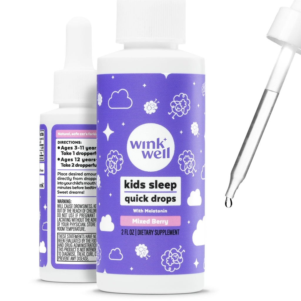 Wink Well Kids Liquid Melatonin Drops- 자연적인 아기 Sleep Drops for Toddler Sleep Aid with 1mg Per 서빙비 중독성 어린이 액체 Melatonin- 2 Oz