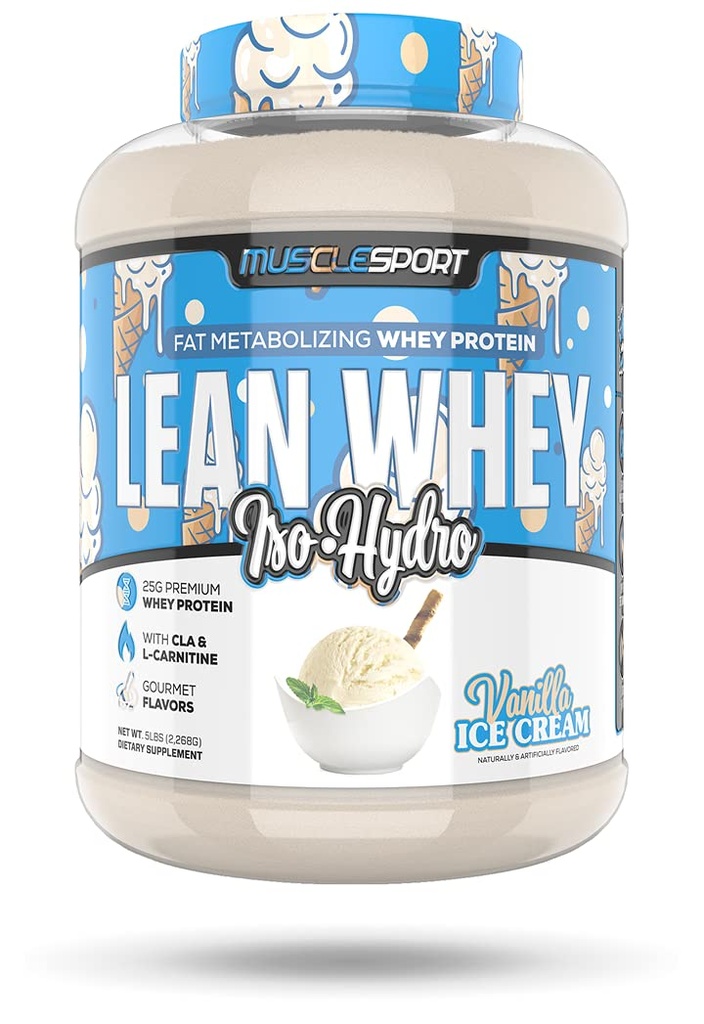 Musclesport Lean Whey RevolutionTM Protein Powder - Whey Protein Isolate - 낮은 칼로리, 낮은 차브, 낮은 지방, 식용 풍미 - 25g Protein per Scoop - 5lb Vanilla Ice Cream