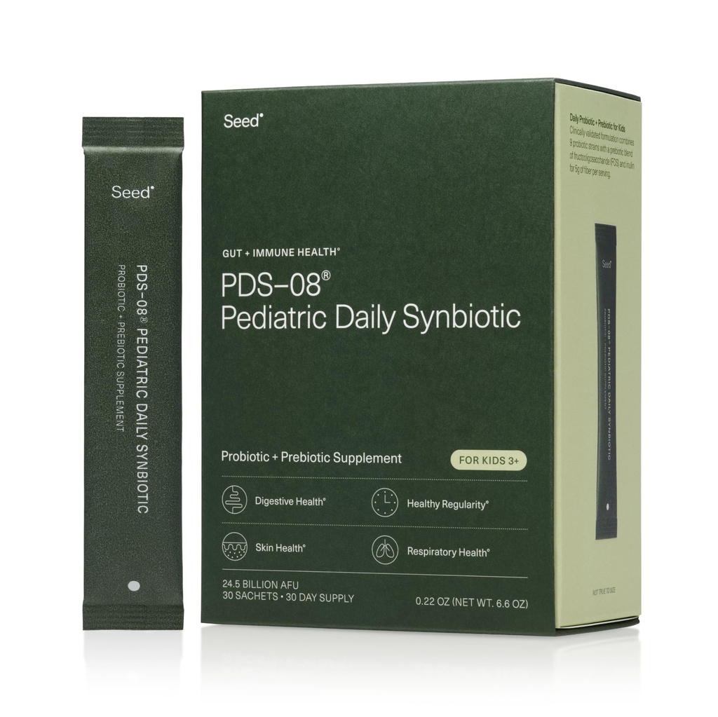Seed PDS-08 Pediatric Daily Synbiotic - 어린이 섬유 기반 프리 바이오 틱 및 프로 바이오 틱 - 소화 건강, 정기적, 변비 완화 - 나이 3-17 - Vegan 및 유통 - 30 Sachets (30-Day Supply)