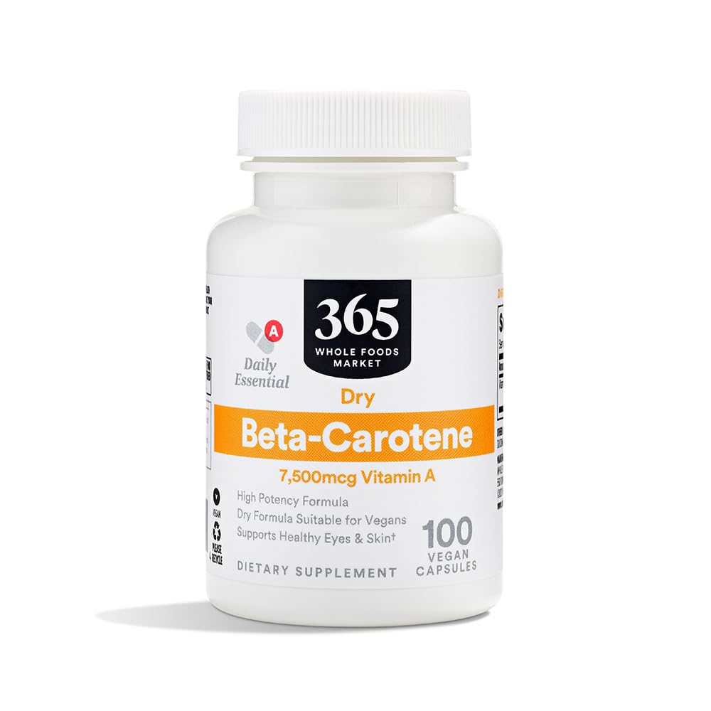 전체 식품 시장, 고순도 베타 카로틴, 7500mcg 비타민 A, 100 채식 캡슐에 의해 365