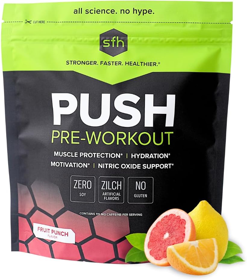SFH 푸시 전 운동 분말 (Fruit Punch) 근육 수리 용 BCAA | 전해질 | 인공 향료, 색상, 설탕, 콩, 글루텐, 또는 GMOs (Bag)