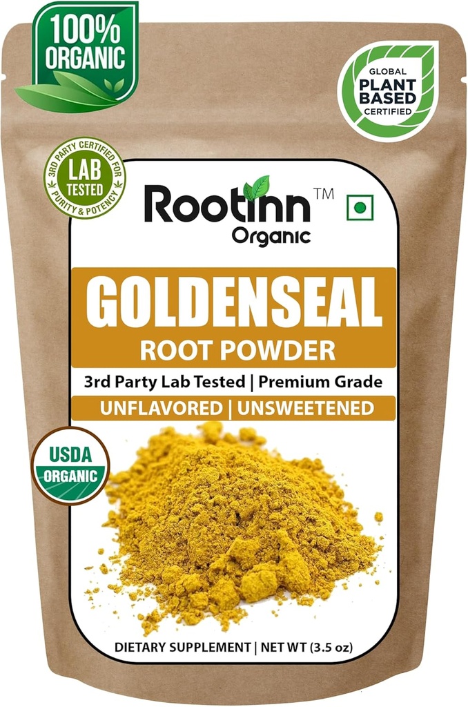 Goldenseal 분말 - 3.5 oz, 100 서빙 *Lab Tested/USDA 유기 * 순수한 자연적인 황금 뿌리 분말 보충교재