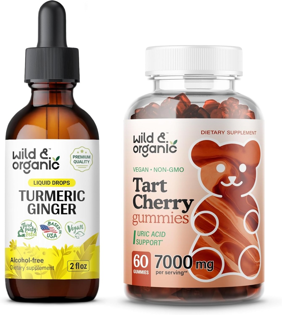 야생 & 유기 심황 생강 Tincture 2 fl oz & Tart Cherry Gummies