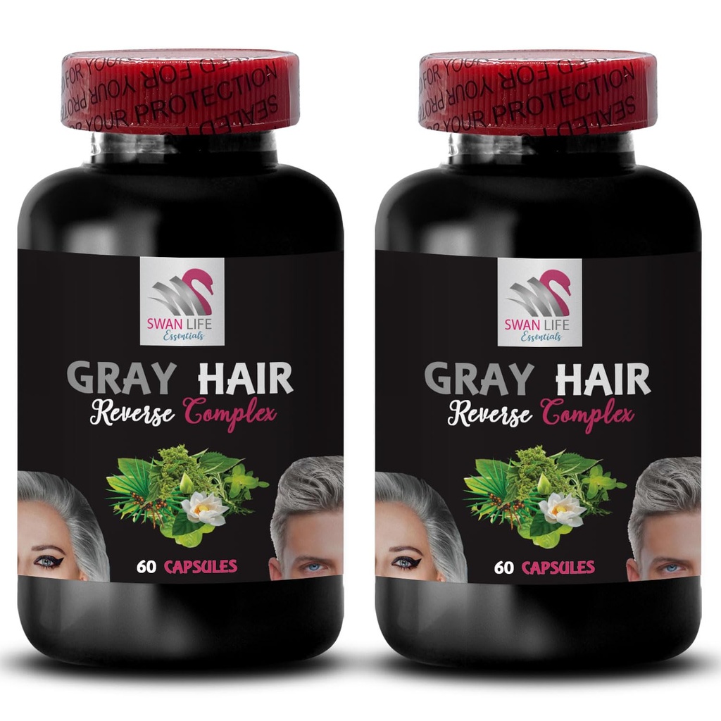 머리 revitalizer - GRAY HAIR REVERSE - 색상 부스트, 레이디 헤어, 헤어 쉐이빙, 헤어 변형, 광택 헤어, 유년한 외관, 풍부한 머리 색상, 헤어 빛, 신선한 머리 색상 2Bot 120Caps