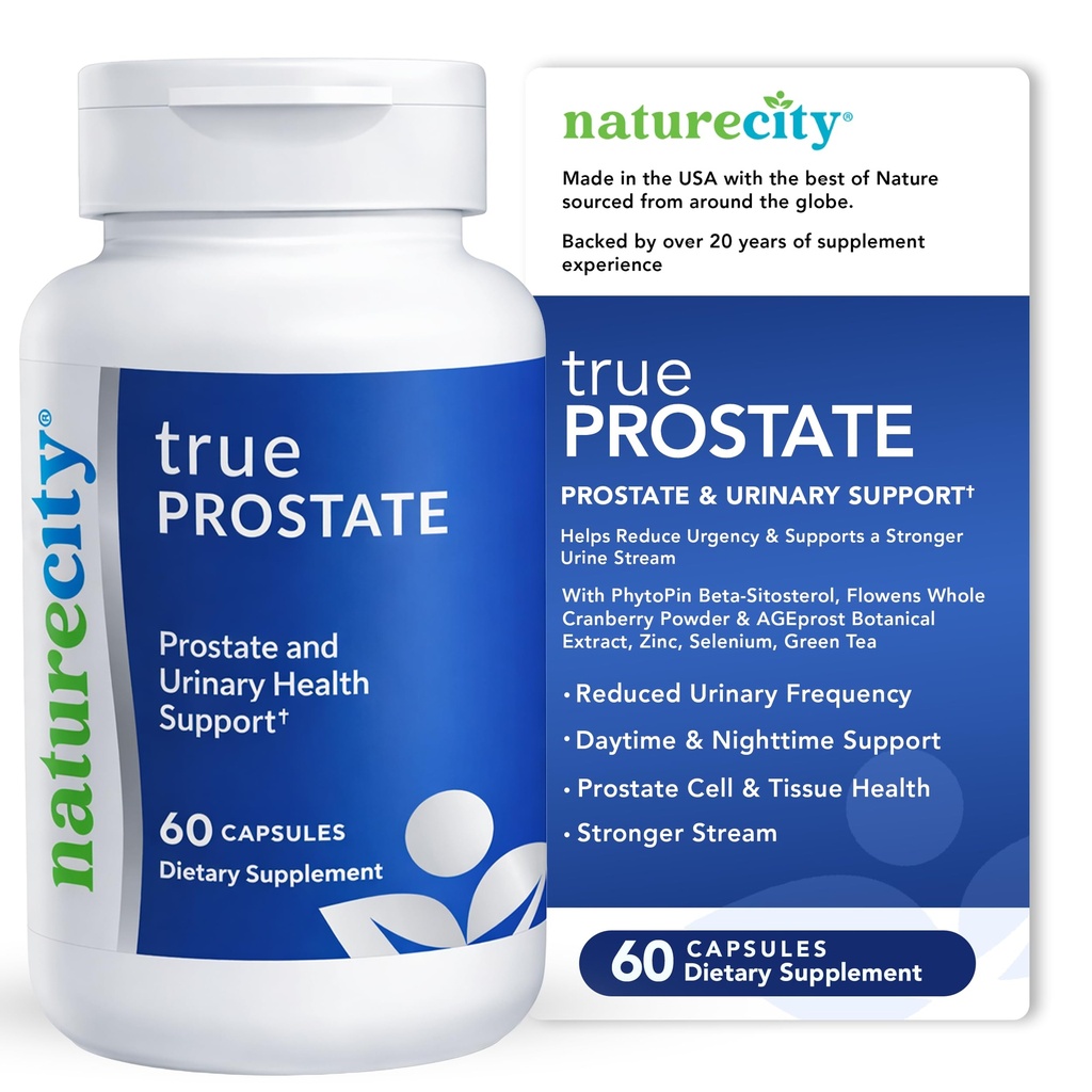 NatureCity True-Prostate Urinary Tract & Prostate Support Supplement for Men's Health Cranberry Extract & Super Beta Prostate Sitosterol Complex 60 캡슐 - 남성 건강