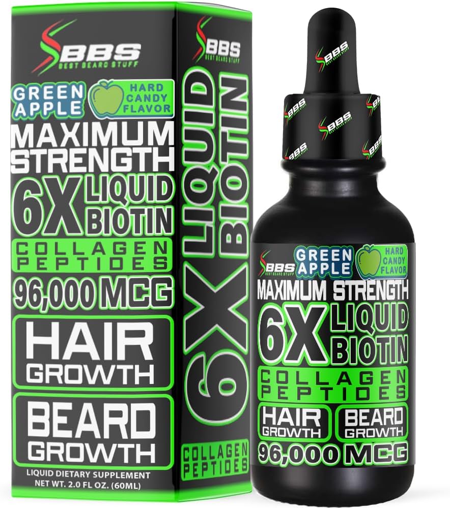 Beard 성장과 두껍게 하기를 위한 액체 Biotin 교원질 펩티드 - 남자의 Beard와 머리 성장 보충교재 - Biotin 액체 하락 96,000mcg 6X 더 흡수
