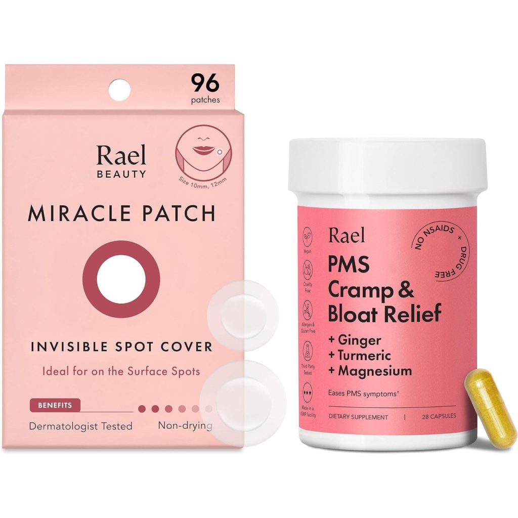 Rael Bundle - 보이지 않는 Spot Cover Pimple Patches (96 카운트) & 여성을위한 PMS 보충 (28 캡슐)