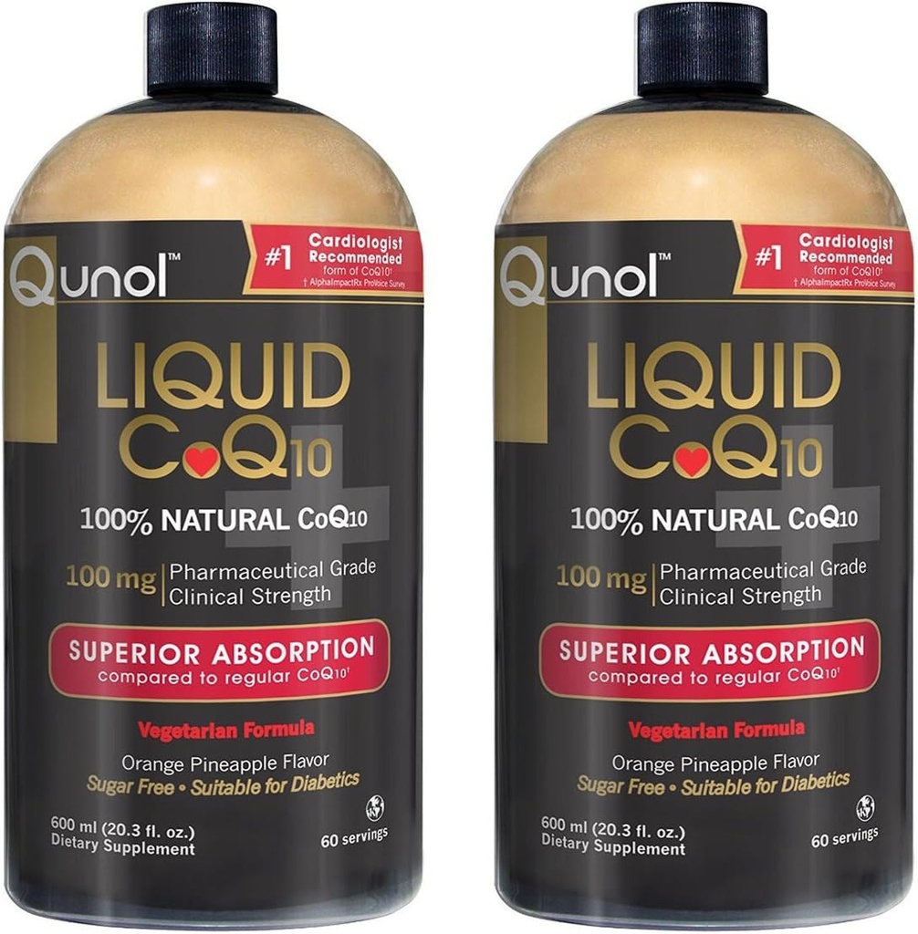 Qunol 액체 CoQ10 100mg의 Coenzyme Q10의 우량한 흡수 자연적인 보충교재 모양, 심장 건강을 위한 산화 방지제, 오렌지 파인애플 맛, 60의 서빙, 20.3 oz 병, 2 팩