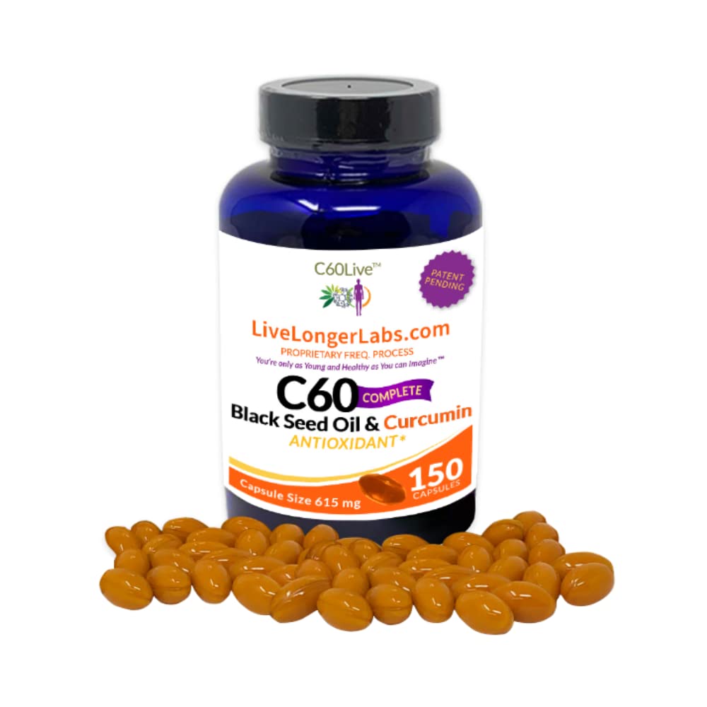 C60 Complete - Black Seed Oil & Curcumin과 탄소 60 (Fullerene) - 산화 방지제 보충교재 - Longevity & Cognitive 기능을 위해 - 모든 자연 - 150 젤 캡슐