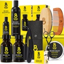 남자를위한 Beard 클럽 프리미엄 Beard 키트 - Grooming & Care Kit - Cedar & Sandalwood Oil, Sandalwood Balm, 샴푸, 브러쉬, 빗, 트리밍 가위, 똑바른 가장자리 면도기 - 선물 세트