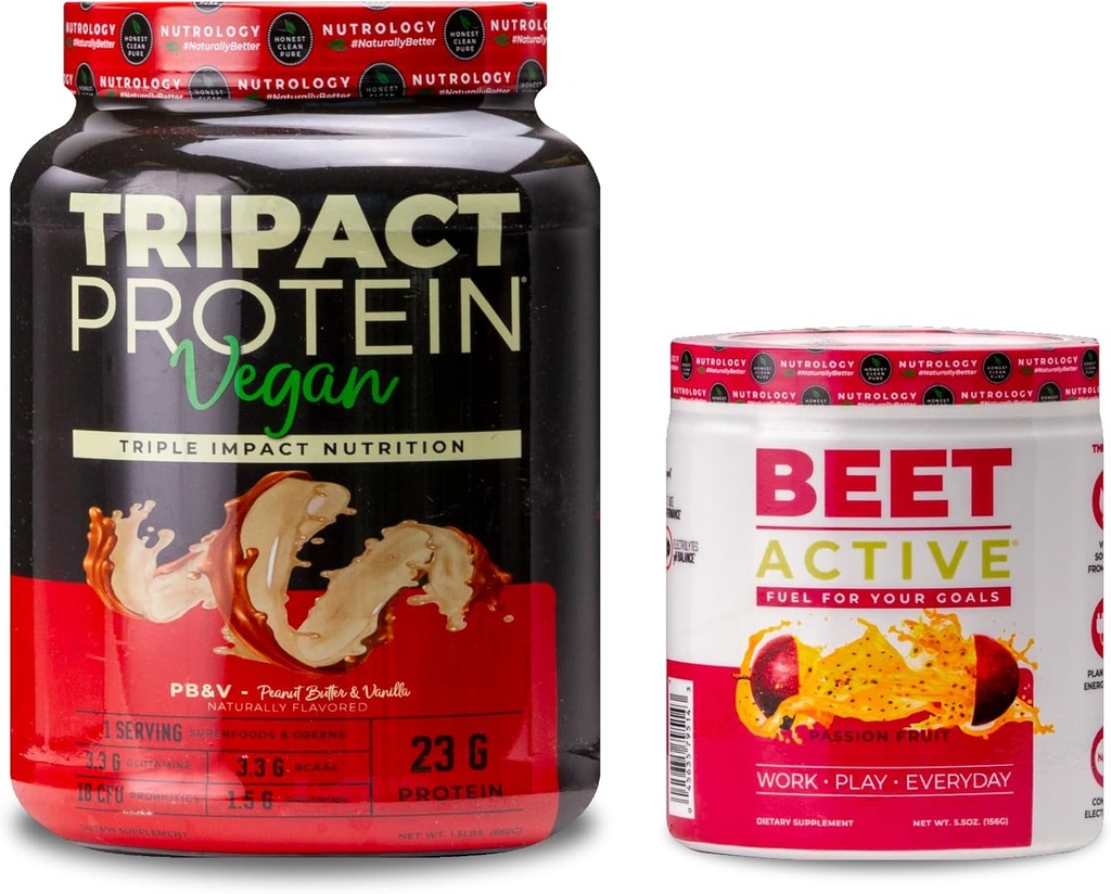 Vegan Protein Shakes, Peanut Butter Vanilla (20 서빙) & Beet Active, Natural Pre-Workout Powder, Passion Fruit flavor (30 서빙)
