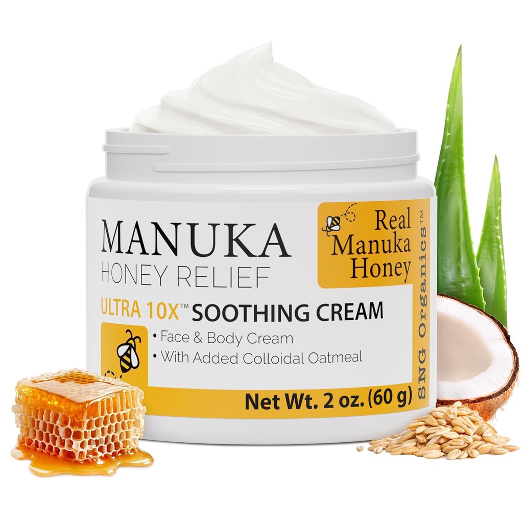 Super Natural Goods Manuka Honey Cream (2oz) – 아이와 성인에 적합한 모든 피부 유형에 대한 수분 공급 로션 | Real Manuka Honey Aloe Vera Juice 및 Cocoa Butter와 바디 크림