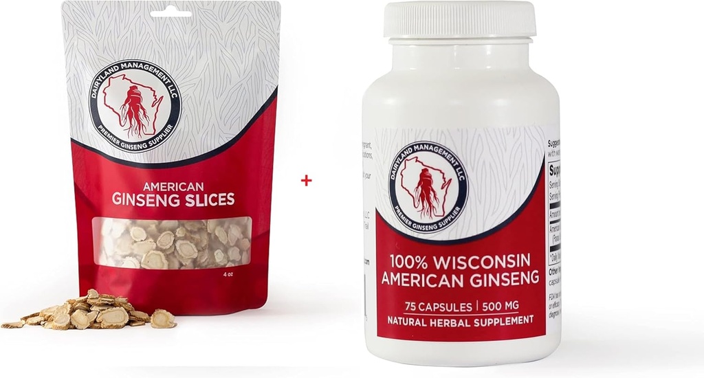 Dairyland American Ginseng Slices 4 oz and Capsules 75 ct Pack of Wisconsin Ginseng – 농부에서 소비자 西洋参에 직접