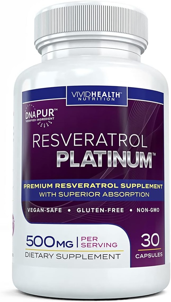 Resveratrol 플래티넘 산화제 보충교재: Immune 지원, 활력 및 두뇌 건강을 위한 순수한, 자연적인 Trans Resveratrol를 가진 강력한 노화 방지 공식, 30 글루텐 자유로운 Veggie 캡슐