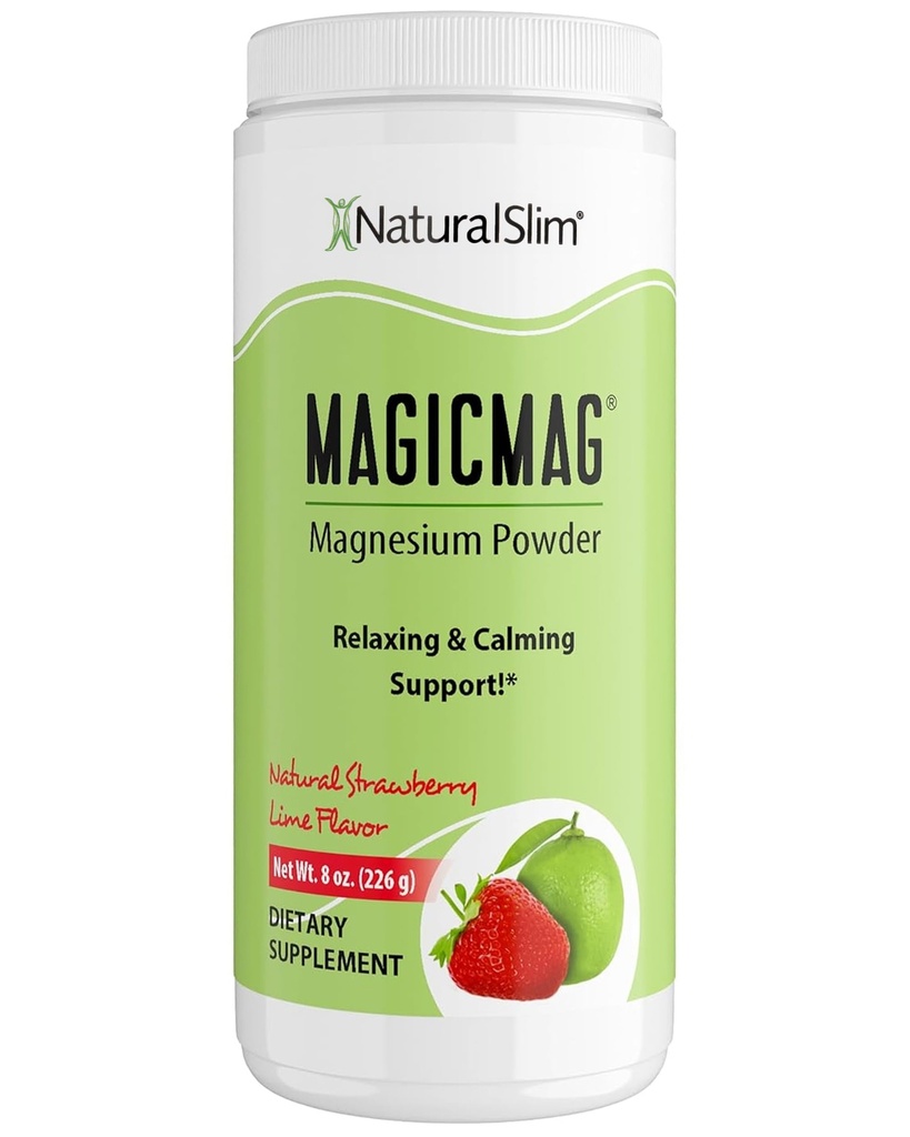NaturalSlim Magicmag 순수 마그네슘 시트레이트 분말 – 스트레스, 변비, 근육, 심장 건강 및 수면 지원 | 천연 딸기 및 라임 맛 마그네슘 보충 - 8oz 음료 혼합 (솔로)