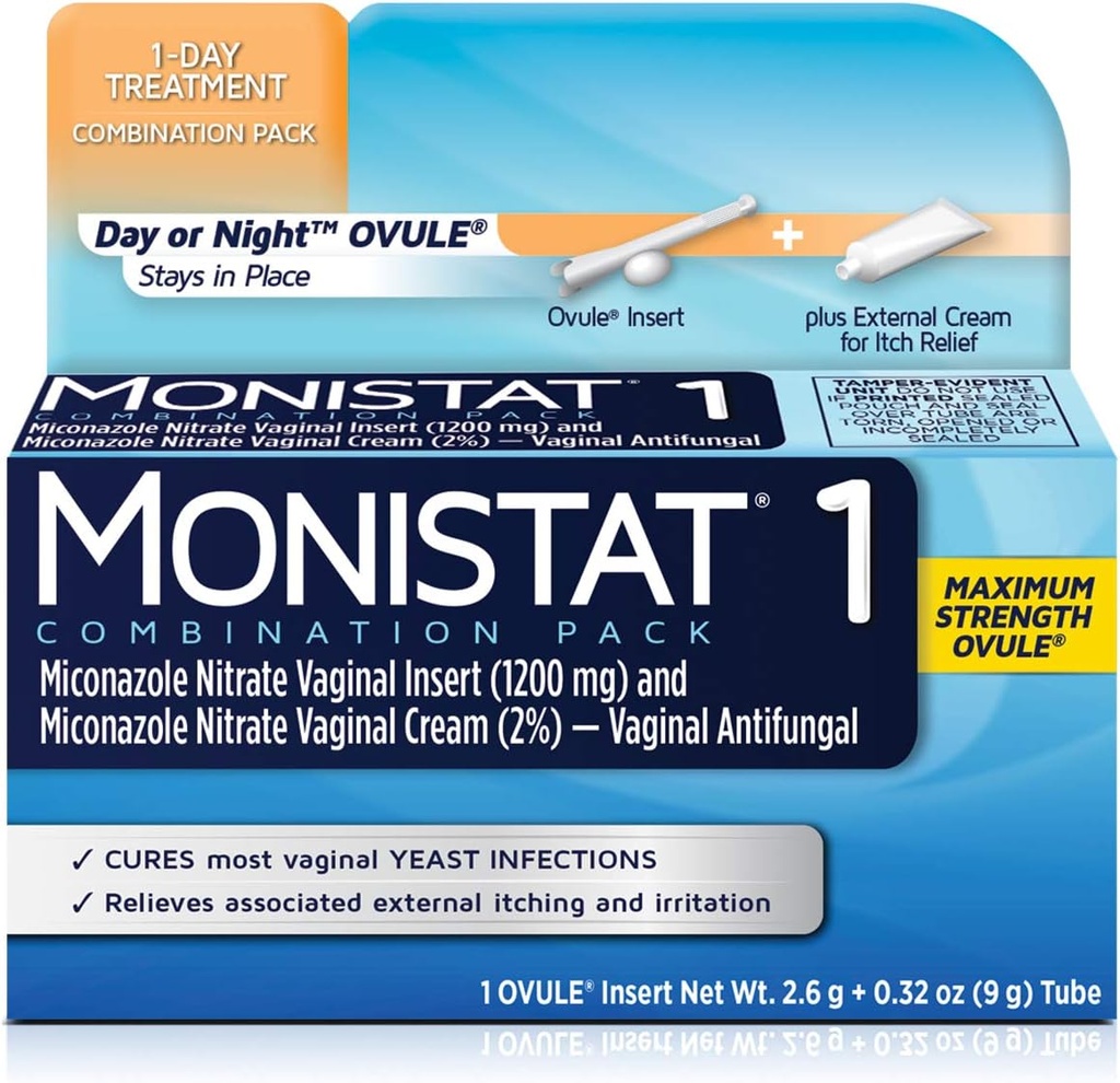 MONISTAT 1 복용량 효모 감염 치료, 1 Ovule 삽입 & 외부 Itch 크림