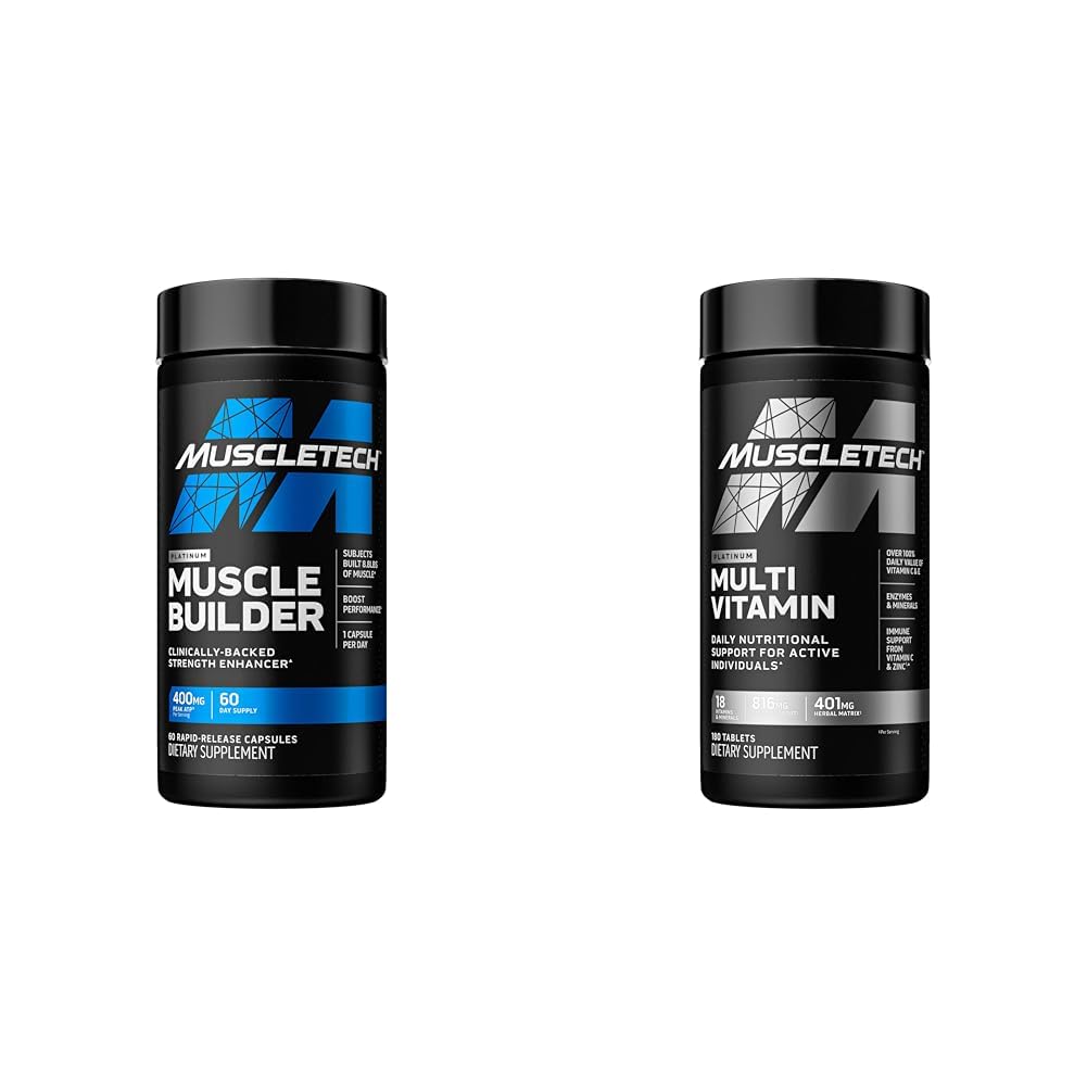 MuscleTech 근육 건물 & Multivitamin 보충교재 뭉치 - 400mg 최고봉 ATP, 60 알약 & 플래티넘 Multivitamin, 180 ct를 가진 질소 산화물 승압기 및 근육 게인