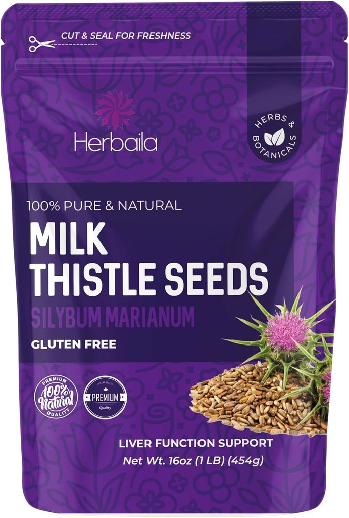 Herbaila 우유 이틀 씨앗, 1 lb. Silymarin 우유 이틀 차, 대량 우유 이틀 허브 전체 씨앗, 순수한 우유 이틀 대량, 전체 우유 이틀 씨앗, 모든 자연, 글루텐 무료, 비 GMO. 1 파운드.