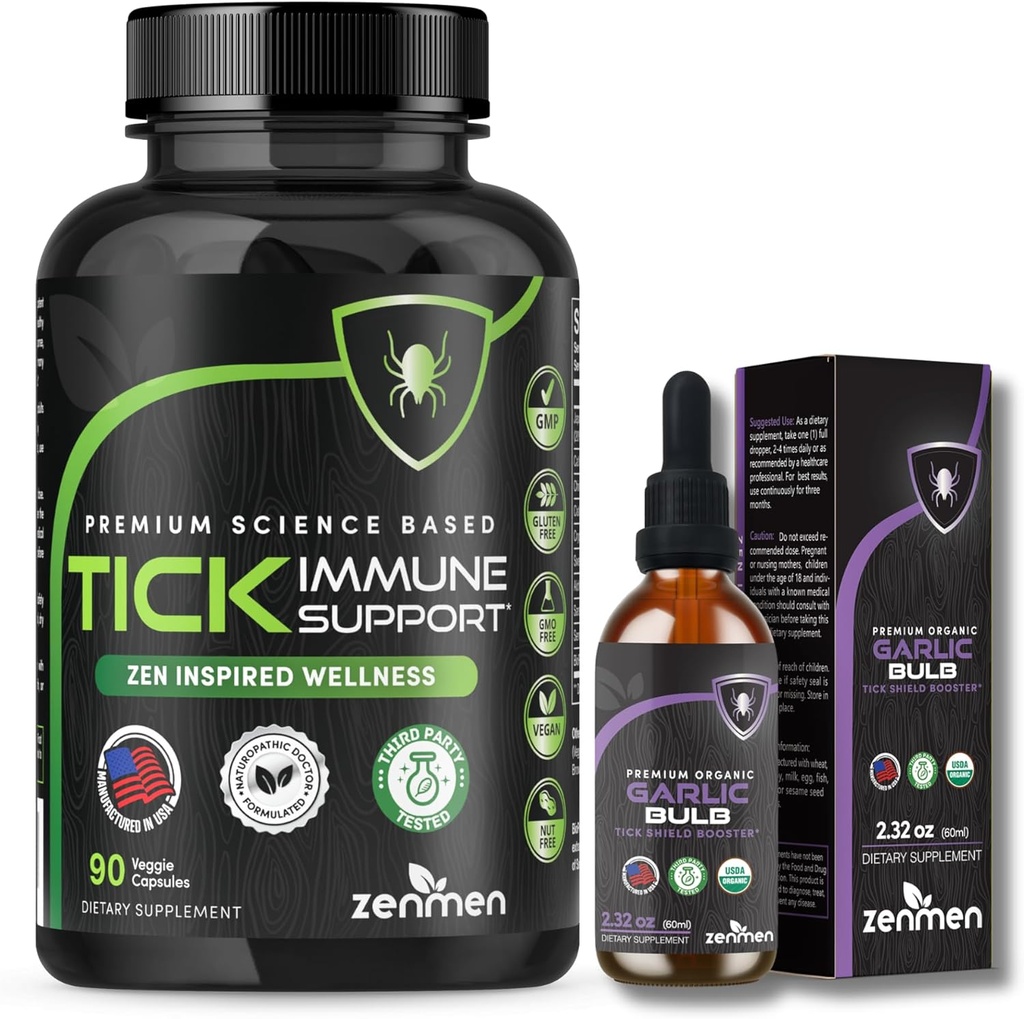Zenmen 면역 지원 번들 : Tick Immune 지원 및 마늘 Tincture