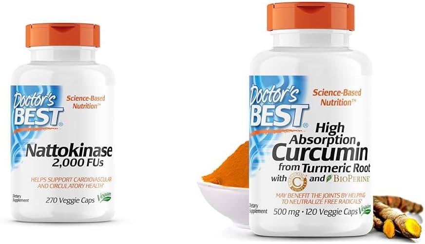 의사 최고의 Nattokinase, 비 GMO, Vegan, 글루텐 무료, 270 Veggie 모자 & DRB-00107 C3 Complex & BioPerine 500mg를 가진 Turmeric 뿌리에서 높은 흡수 Curcumin