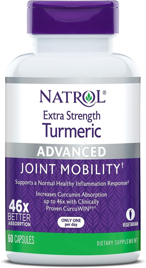 Natrol 여분 힘 심황, 합동 건강을 위한 규정식 보충교재, 성인을 위한 심황 보충교재, 60의 캡슐, 60 까지 일 공급