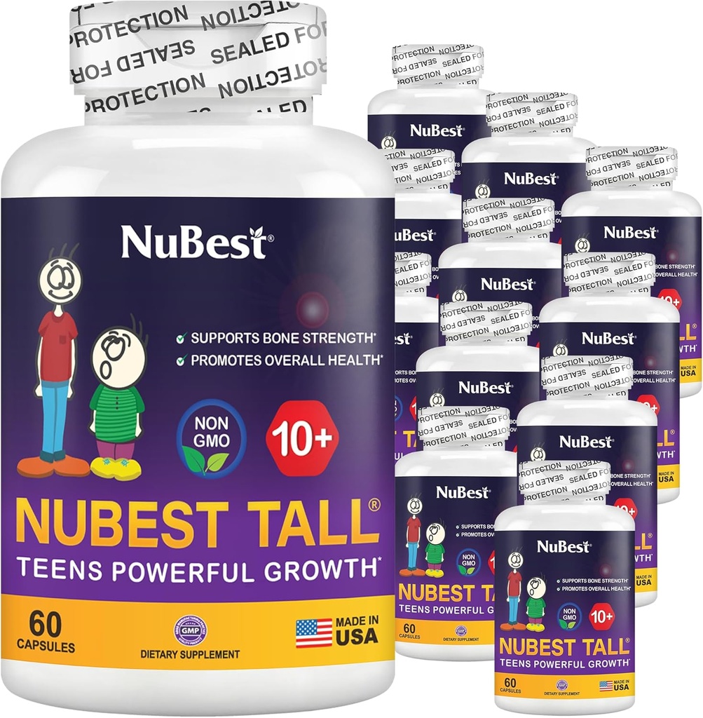 NuBest Tall 10+ Premium Bone Strength Formula는 칼슘, 비타민 D3, 비타민 K2 및 멀티 비타민 D3, 비타민 K2와 함께 10+의 나이에 대한 면역력과 전반적인 건강을 강화했습니다 | 팩 12
