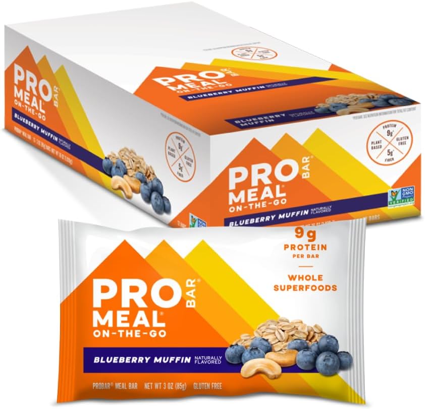 PROBAR - MEAL 바, 블루 베리 머핀, 비 GMO, 글루텐 - 무료, 건강, 식물 기반, 전체 식품 재료, 천연 에너지 (12 개)