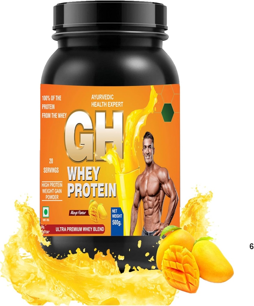 GH WHEY Protein, Ultra Premium Faster Recovery, 흡수 및 린 근육 성장 (1.1lbs, 망고 맛)