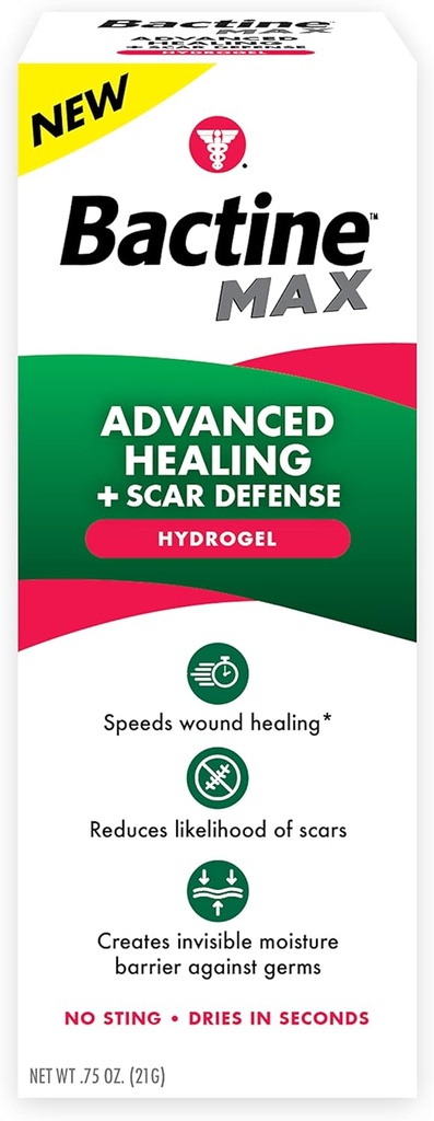 Bactine MAX 고급 치료 Hydrogel 흉터 방어 - 빠른 치유 및 천연 성분과 응급 감염 보호 - 흉터 방지 젤 - 0.75oz