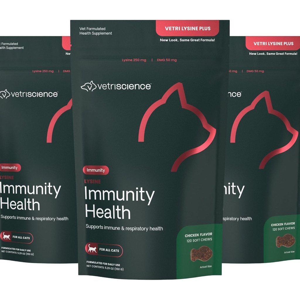 VetriScience Lysine Immunity 건강 Chews, 250 mg Lysine 플러스 이마네 보충교재를 위한 알레르기, Sneezing, Runny Nose 및 Watery 눈, 닭, 3 팩