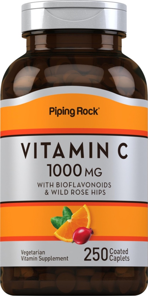 핑 락 비타민 C 1000mg | 250 캡슐 | Bioflavonoids & Rose HIPS | 채식주의, 비 GMO, 글루텐 무료 보충