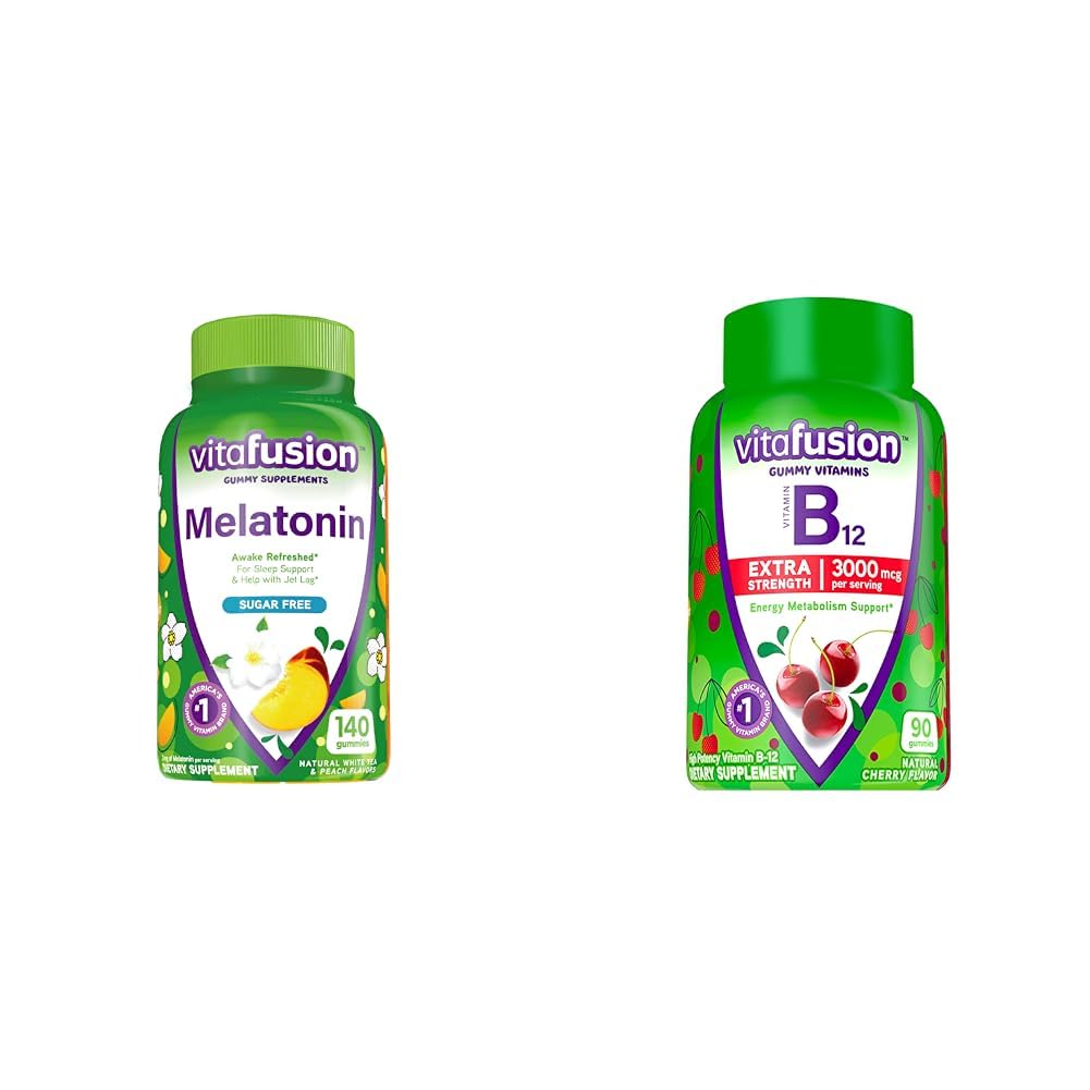 Vitafusion Melatonin 140 조사와 비타민 B12 거미 비타민, 에너지 대사 및 신경 체계 지원을 위한 90의 조사 버찌 풍미