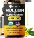 FabLab Mullein 잎 추출물 Elderberry 4 Fl Oz - 미국에서 만든 - 더 나은 Lung에 대한 드롭 - Lung Detox 용 Mullein Tincture - 흡연자를위한 기관 청소 - 호흡 허브 보충