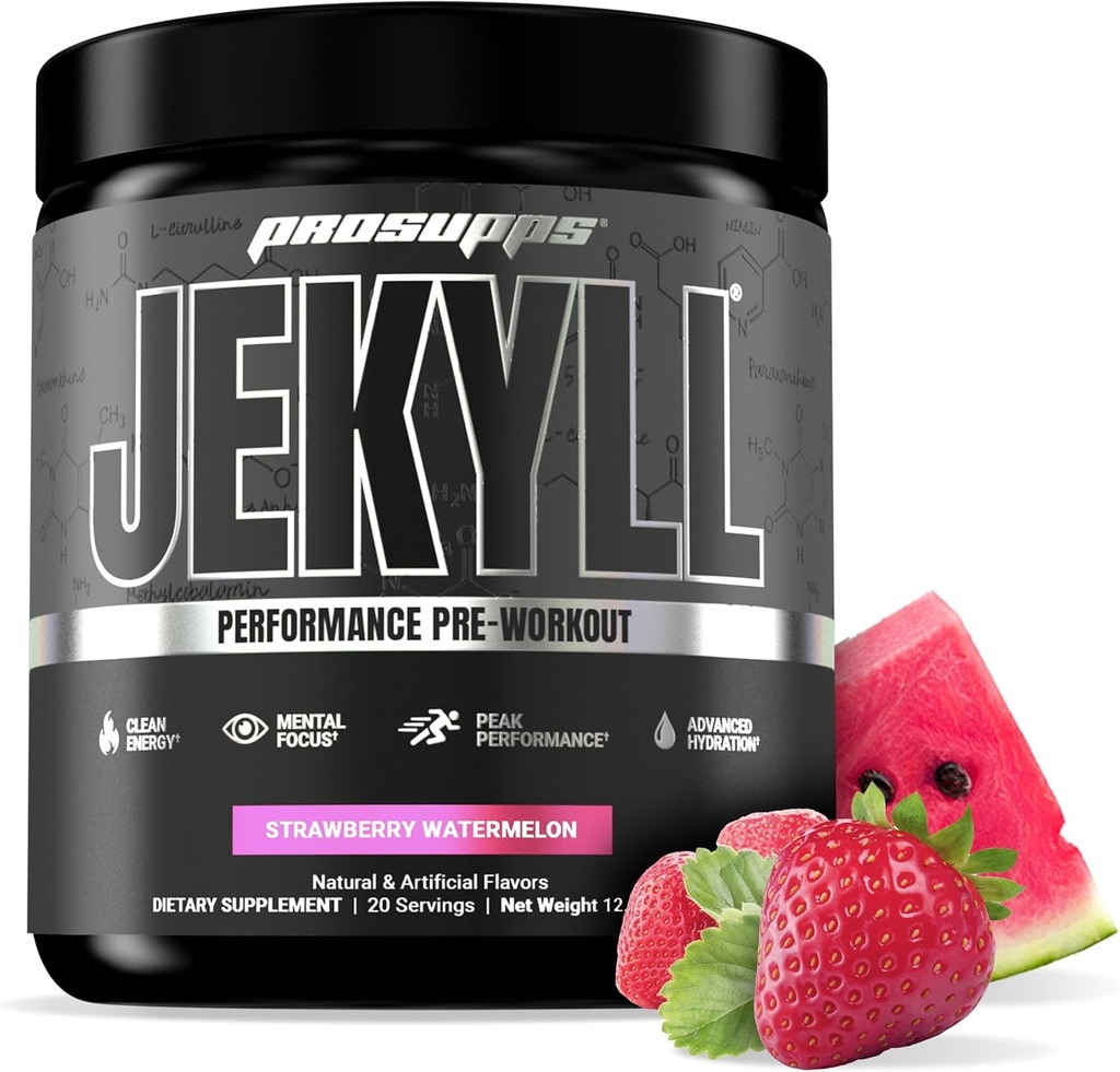 PROSUPPS 박사. Jekyll 성능 사전 운동 분말 - 낮은 자극제 운동 지원 근육 이익, 초점 & 에너지 - 카페인 자유로운 체육관 & 적당 보충교재 (Strawberry Watermelon, 30의 서빙)