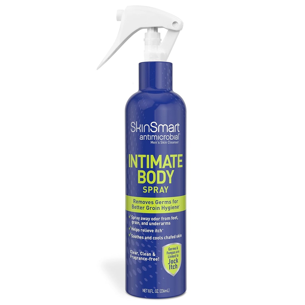 SkinSmart Men’s Intimate Spray, Hypochlorous Based Shower in the Bottle, Jock Itch 및 Foul Odors와 연결된 박테리아 제거, 8 oz Spray Bottle
